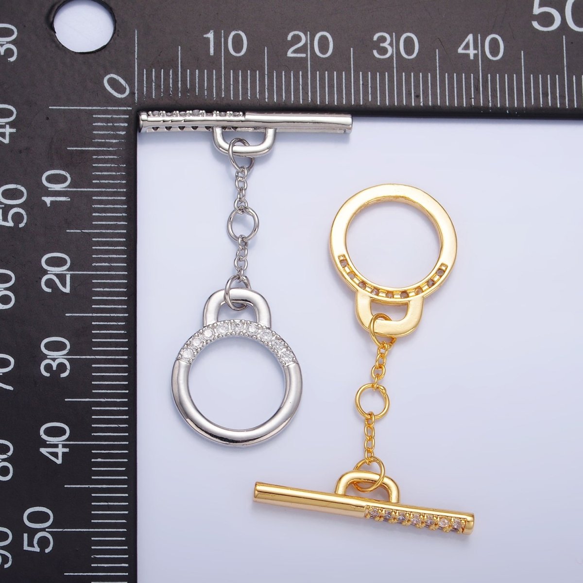 24K Gold Filled 25mm Pave Minimalist Toggle Clasps Closure Findings in Gold & Silver | Z1039 - DLUXCA