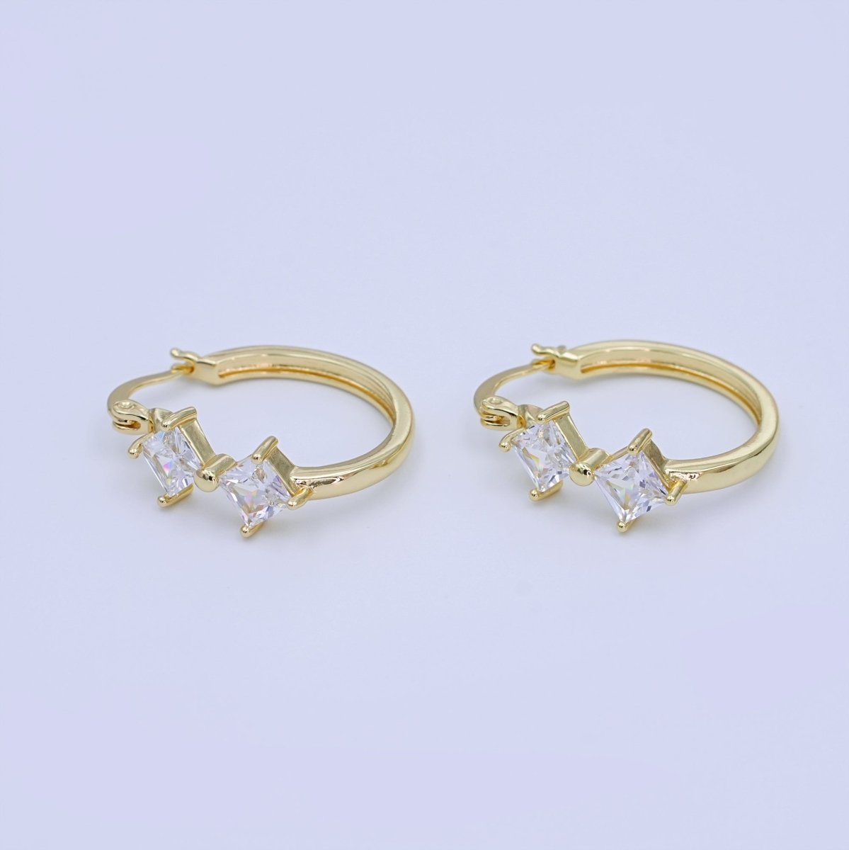 24K Gold Filled 25mm Rhombus CZ Latch Hoop Earrings | AI421 - DLUXCA