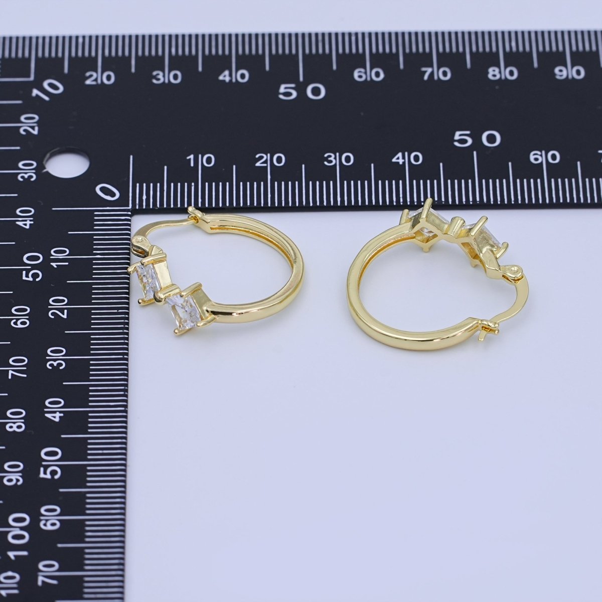 24K Gold Filled 25mm Rhombus CZ Latch Hoop Earrings | AI421 - DLUXCA