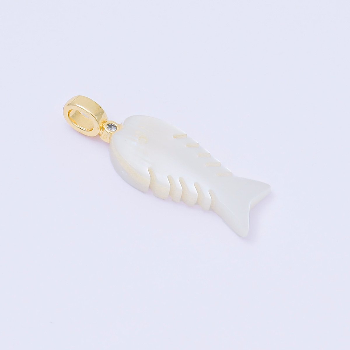 24K Gold Filled 25mm Shell Pearl Fish Sardine Animal CZ Drop Pendant | AF568 AF569 - DLUXCA
