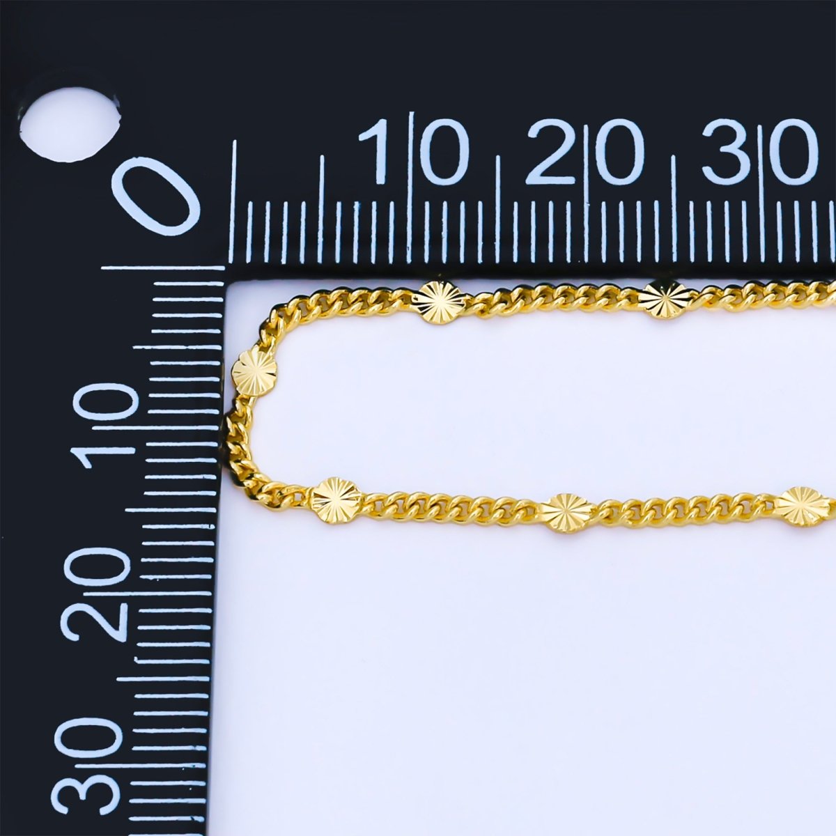 24K Gold Filled 2.5mm Sunburst Curb Unfinished Chain by Yard | Roll - 1999 - DLUXCA