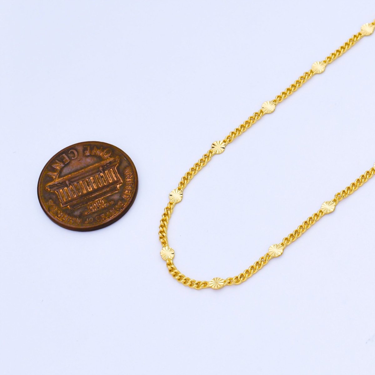 24K Gold Filled 2.5mm Sunburst Curb Unfinished Chain by Yard | Roll - 1999 - DLUXCA