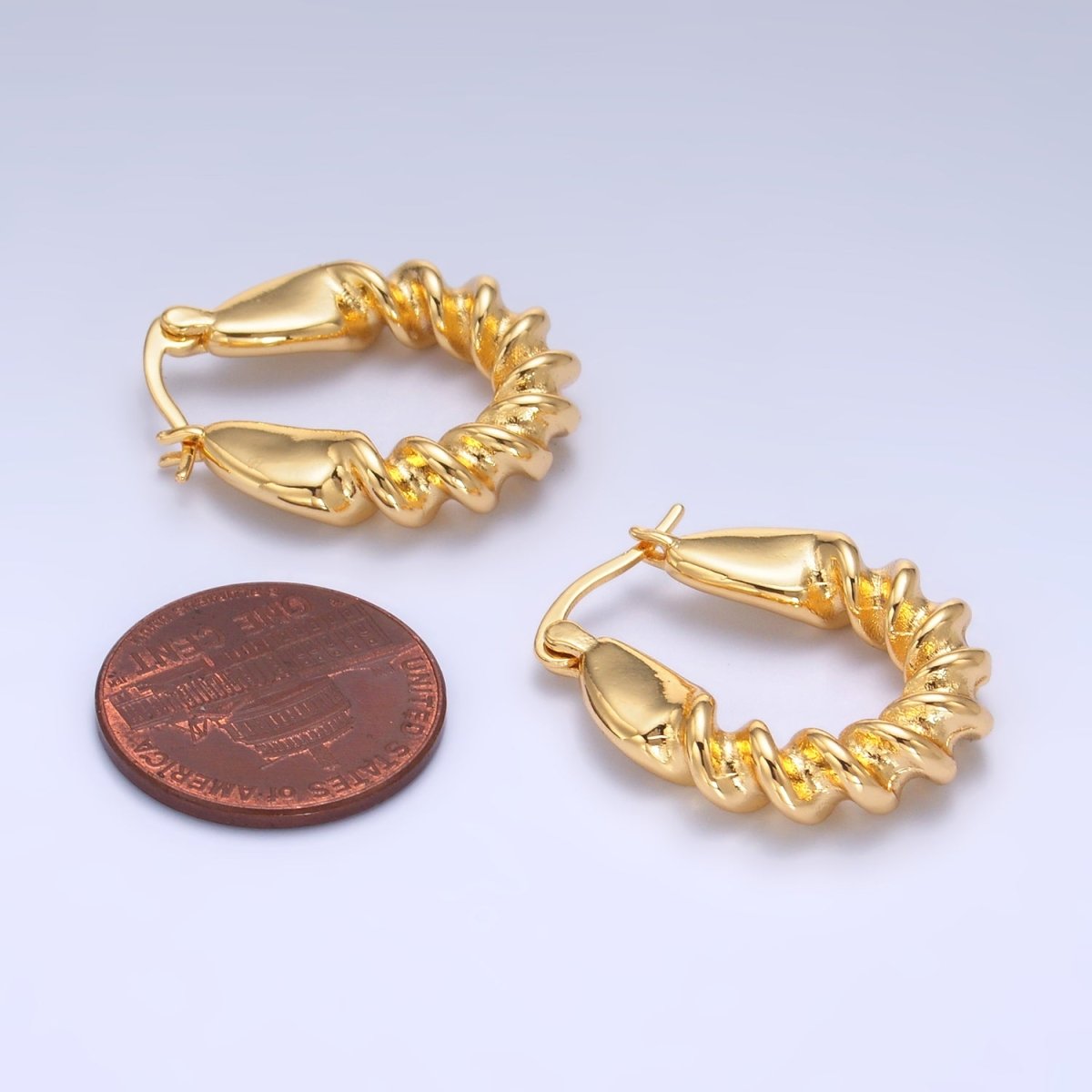 24K Gold Filled 25mm Twisted Latch Hoop Earrings | AB686 - DLUXCA