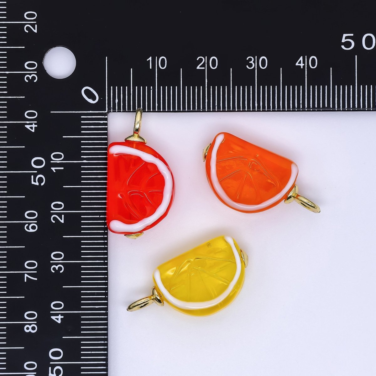 24K Gold Filled 26.5mm Art Glass Slice of Summer Oranges Dainty Charm | E841 E897 - DLUXCA