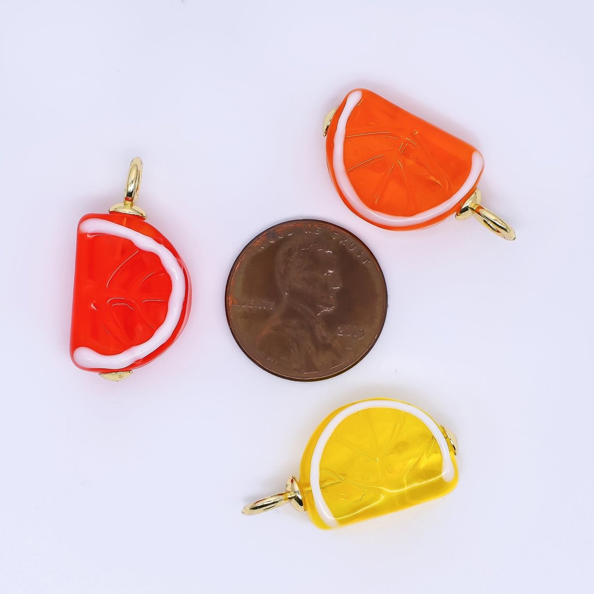 24K Gold Filled 26.5mm Art Glass Slice of Summer Oranges Dainty Charm | E841 E897 - DLUXCA