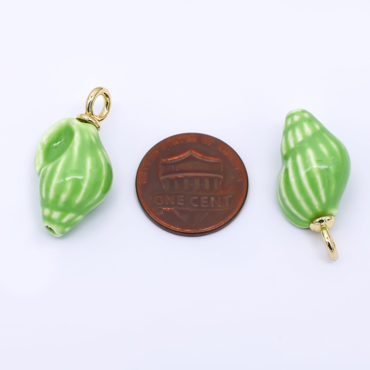 24K Gold Filled 26.5mm Enamel Art Green Conch Snail Shell Charm | AF - 550 - DLUXCA