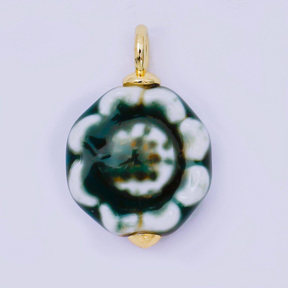 24K Gold Filled 26mm Ceramic Art Vintage Luxurious Blooming Flower Charm | AH - 651 - AH - 654 - DLUXCA