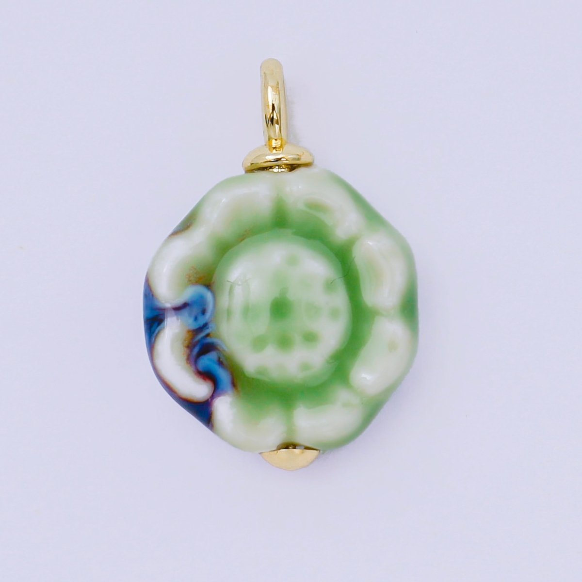 24K Gold Filled 26mm Ceramic Art Vintage Luxurious Blooming Flower Charm | AH - 651 - AH - 654 - DLUXCA