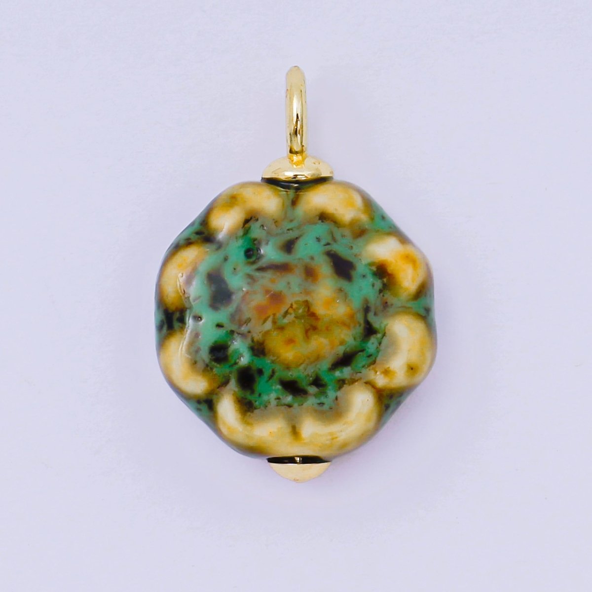 24K Gold Filled 26mm Ceramic Art Vintage Luxurious Blooming Flower Charm | AH - 651 - AH - 654 - DLUXCA