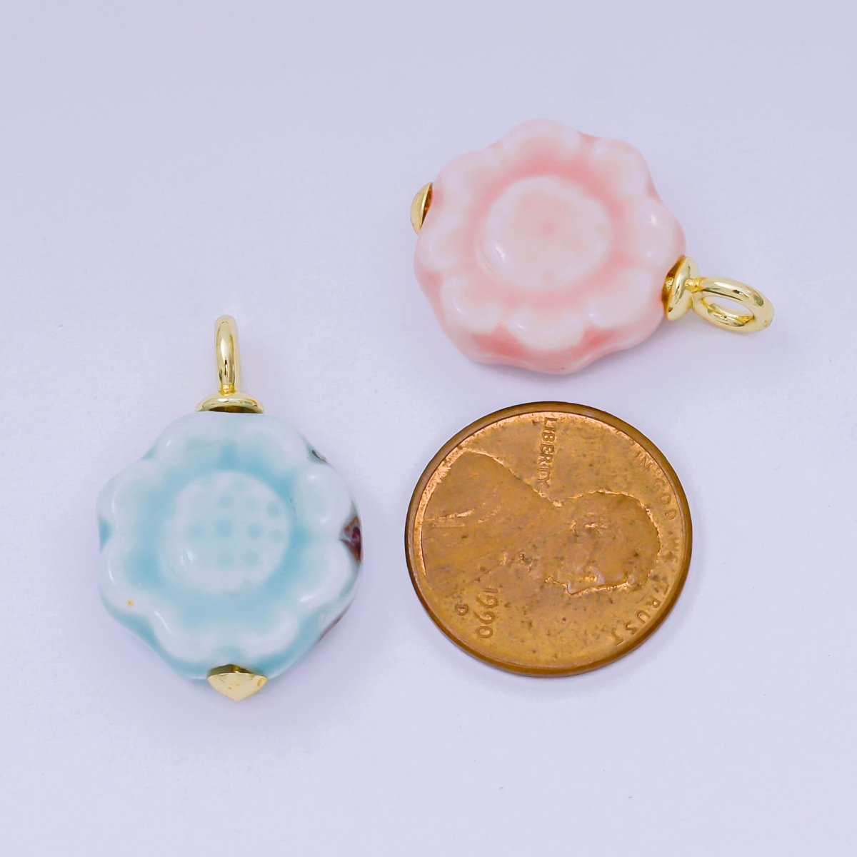 24K Gold Filled 26mm Ceramic Art Vintage Luxurious Blooming Flower Charm | AH - 651 - AH - 654 - DLUXCA