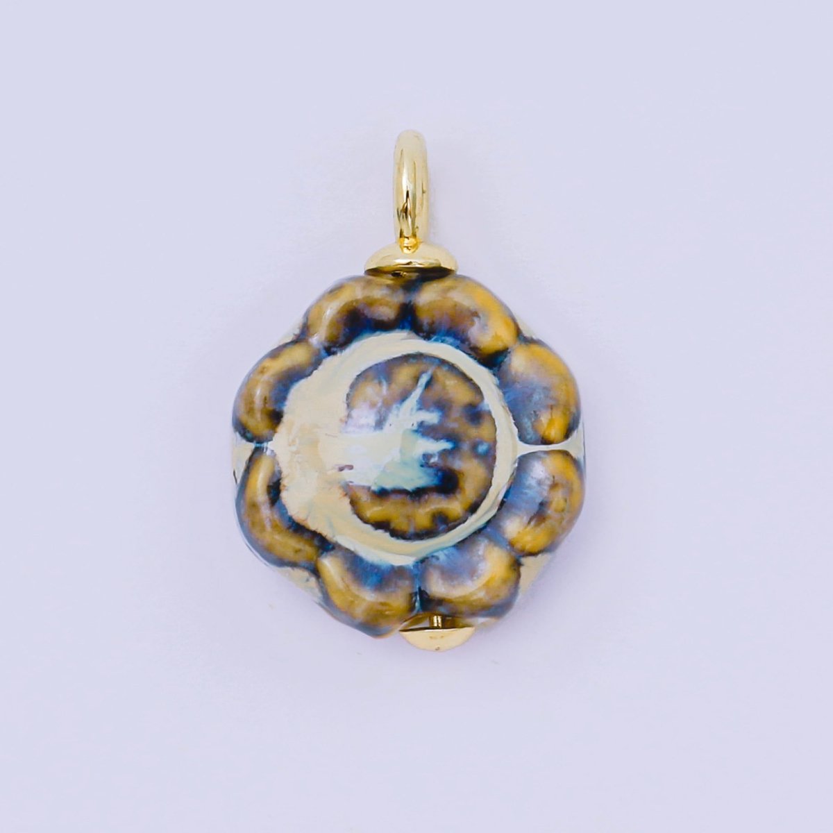 24K Gold Filled 26mm Ceramic Art Vintage Luxurious Blooming Flower Charm | AH - 651 - AH - 654 - DLUXCA