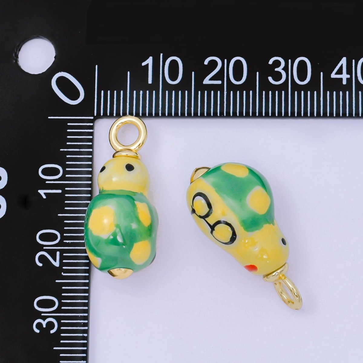 24K Gold Filled 26mm Handmade Ceramic Green Ladybug Animals Charm | AF1520 - DLUXCA