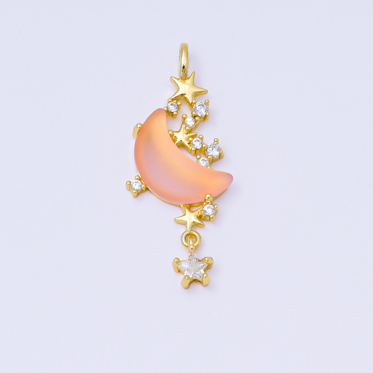 24K Gold Filled 27.5mm Micro Paved CZ Blue, Pink, Clear Stars Moonlight Set Drop Pendant | AA1628 AA1629 - DLUXCA