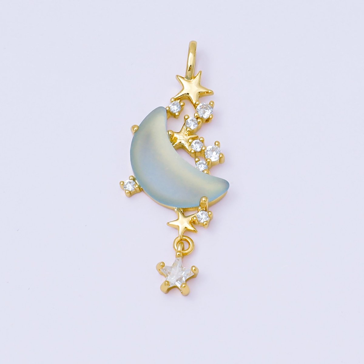 24K Gold Filled 27.5mm Micro Paved CZ Blue, Pink, Clear Stars Moonlight Set Drop Pendant | AA1628 AA1629 - DLUXCA