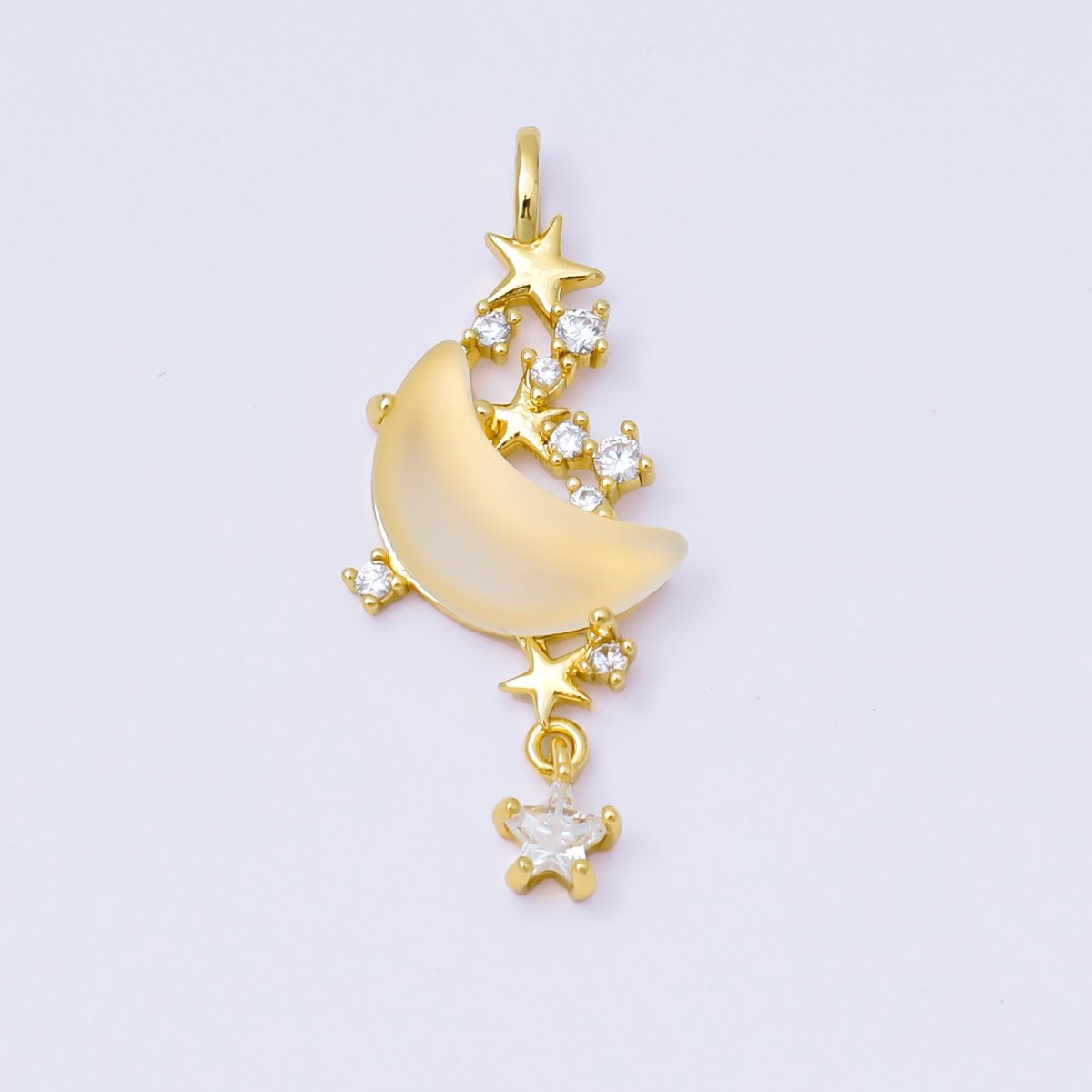 24K Gold Filled 27.5mm Micro Paved CZ Blue, Pink, Clear Stars Moonlight Set Drop Pendant | AA1628 AA1629 - DLUXCA