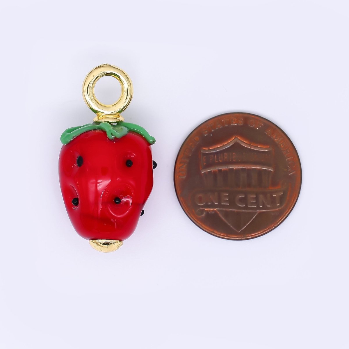 24K Gold Filled 27mm Glass Art Crimson Red Strawberry Fruit Charm | AH - 625 - DLUXCA
