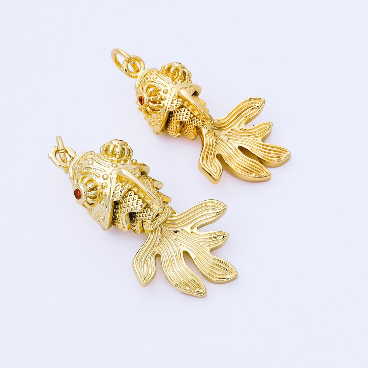 24K Gold Filled 27mm Gold Fish Artisan Multidimensional Pet Animal Charm | E226 - DLUXCA