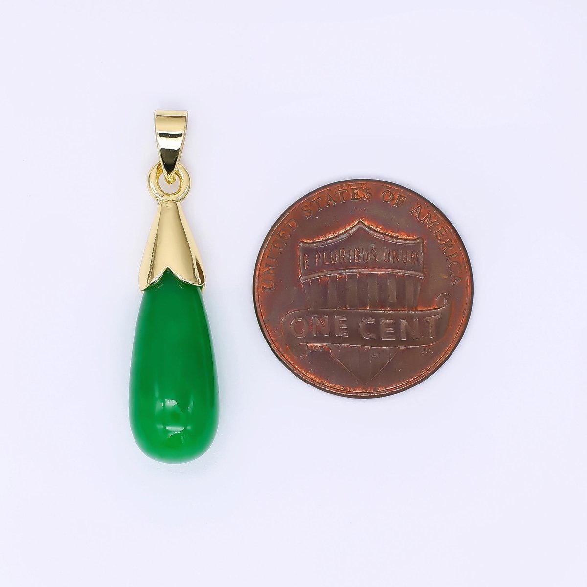 24K Gold Filled 27mm Natural Gemstone Jade Charm Classic Teardrop Pendant | AA - 1593 - DLUXCA