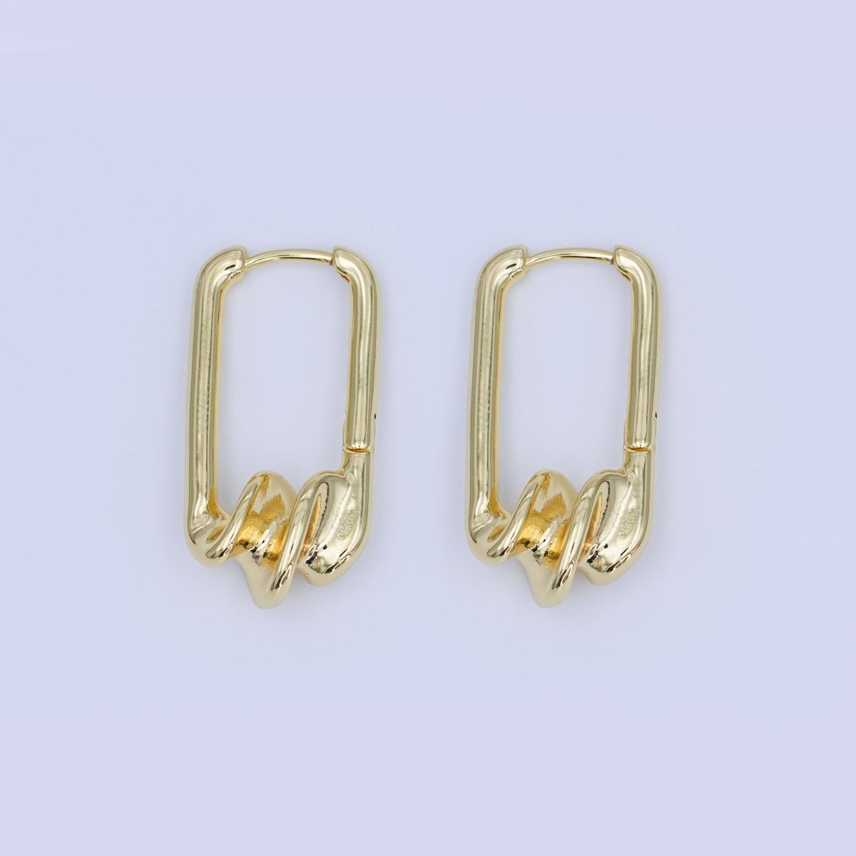 24K Gold Filled 27mm Twisted Foil Oblong Hoop Earrings | AI422 - DLUXCA