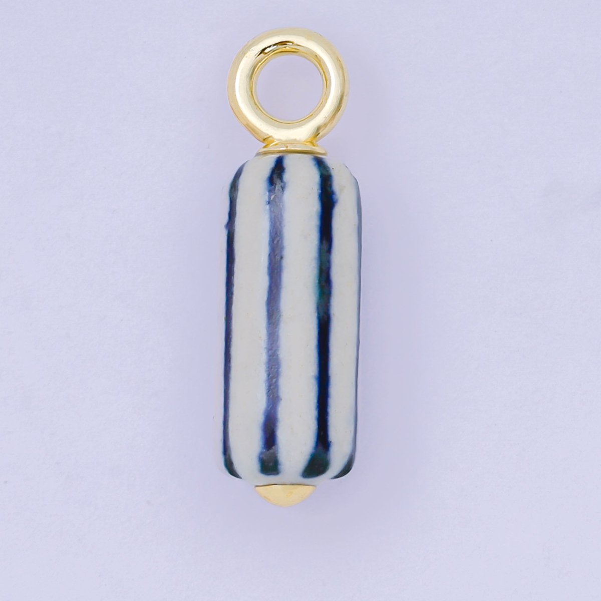 24K Gold Filled 28.5mm Blue - White Linear Cylinder Porcelain Drop Charm | AF1285 - DLUXCA