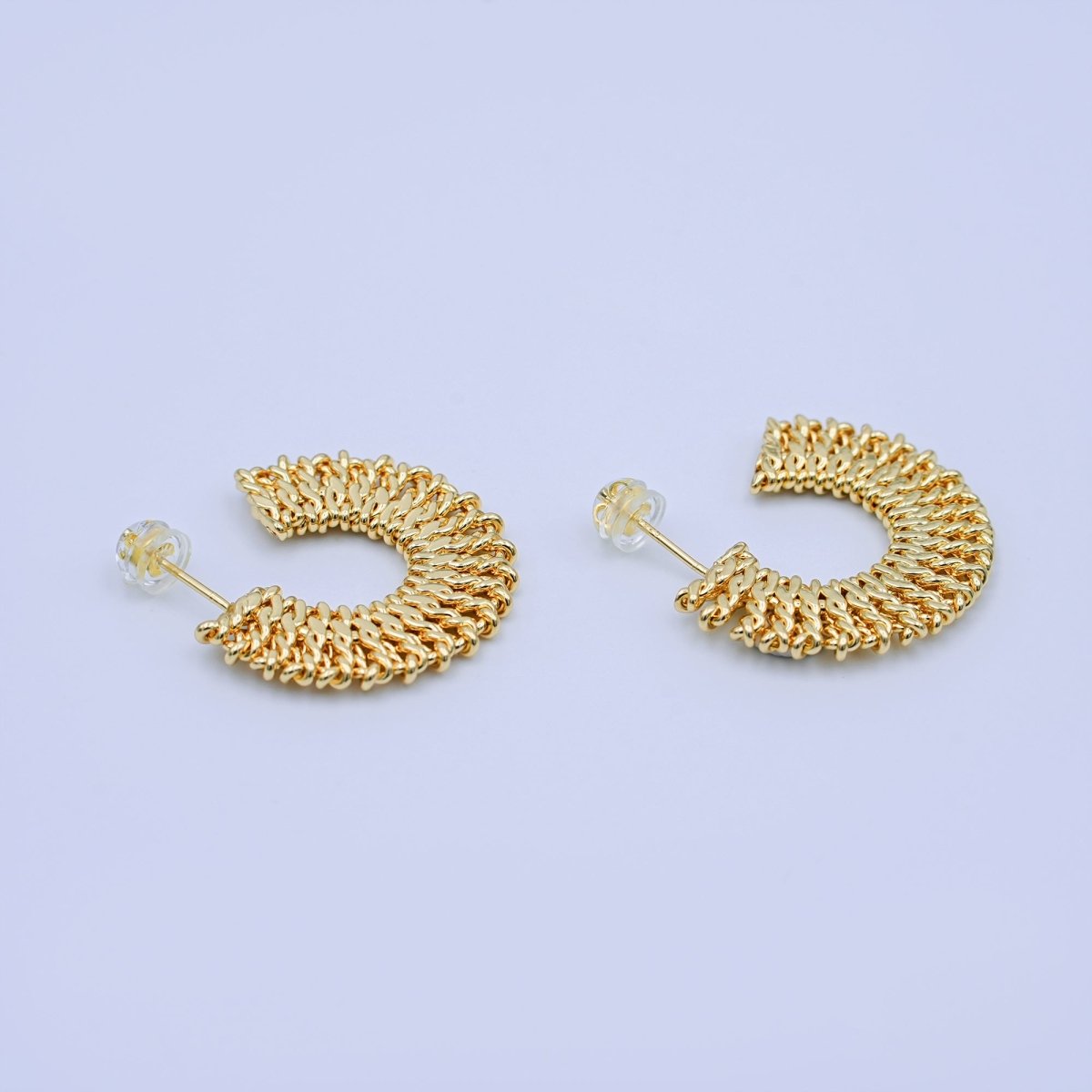 24K Gold Filled 28mm Flatted Twist Curb C - Shaped Hoop Earrings | T028 - DLUXCA