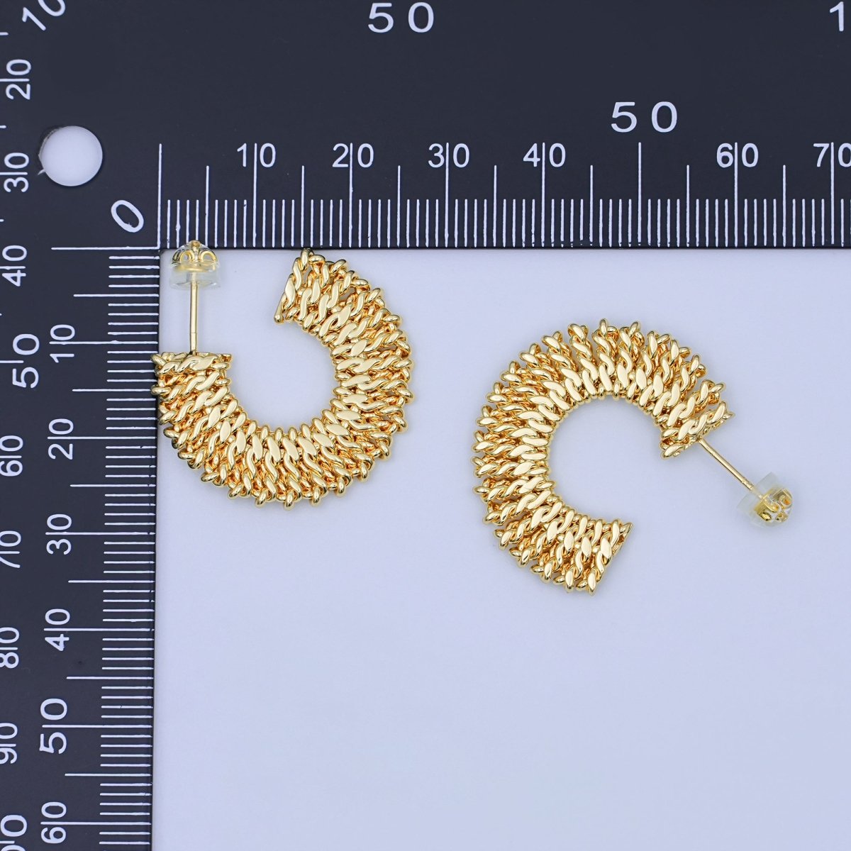 24K Gold Filled 28mm Flatted Twist Curb C - Shaped Hoop Earrings | T028 - DLUXCA