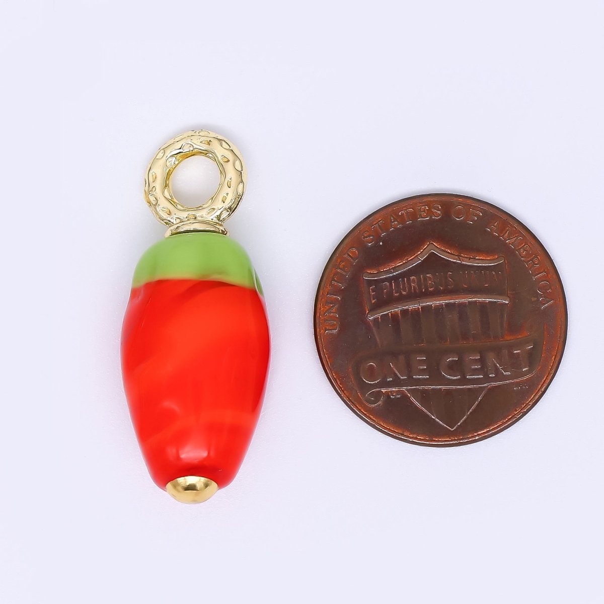 24K Gold Filled 28mm Glass Art Hot Spicy Red Chili Fruit Charm | AH - 624 - DLUXCA