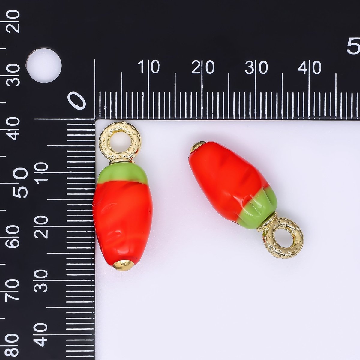 24K Gold Filled 28mm Glass Art Hot Spicy Red Chili Fruit Charm | AH - 624 - DLUXCA