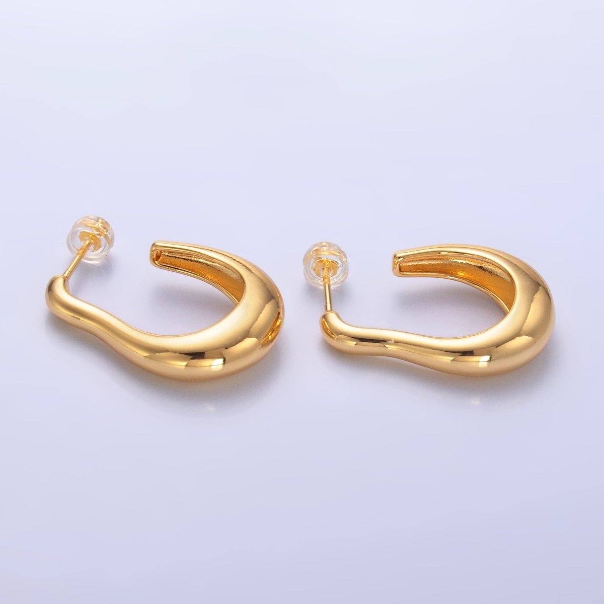 24K Gold Filled 28mm Molten Abstract J - Shaped Hoop Earrings | AB704 - DLUXCA
