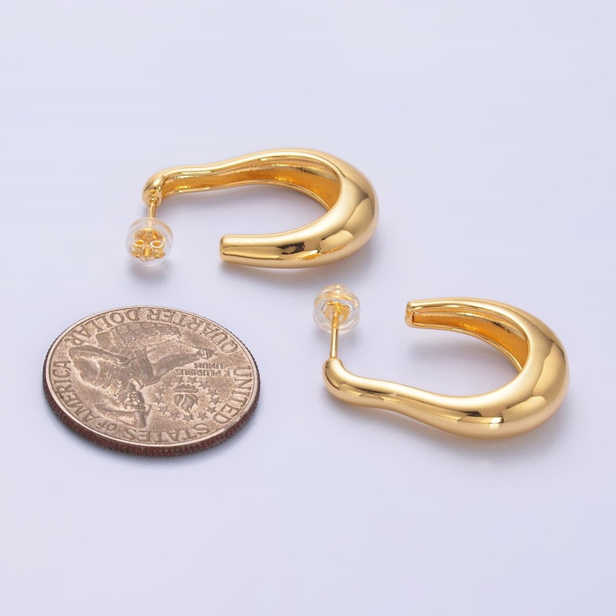 24K Gold Filled 28mm Molten Abstract J - Shaped Hoop Earrings | AB704 - DLUXCA