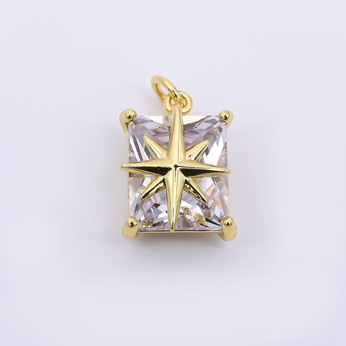 24K Gold Filled 28mm Rectangular CZ North Star Emerald Cut Charm | AH - 573 - DLUXCA
