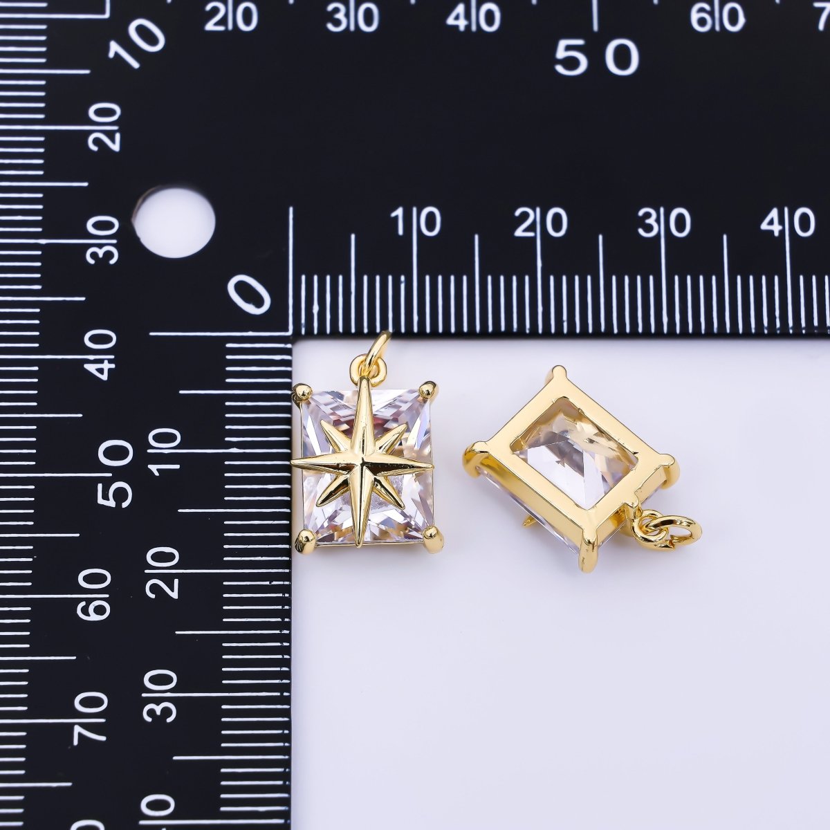 24K Gold Filled 28mm Rectangular CZ North Star Emerald Cut Charm | AH - 573 - DLUXCA
