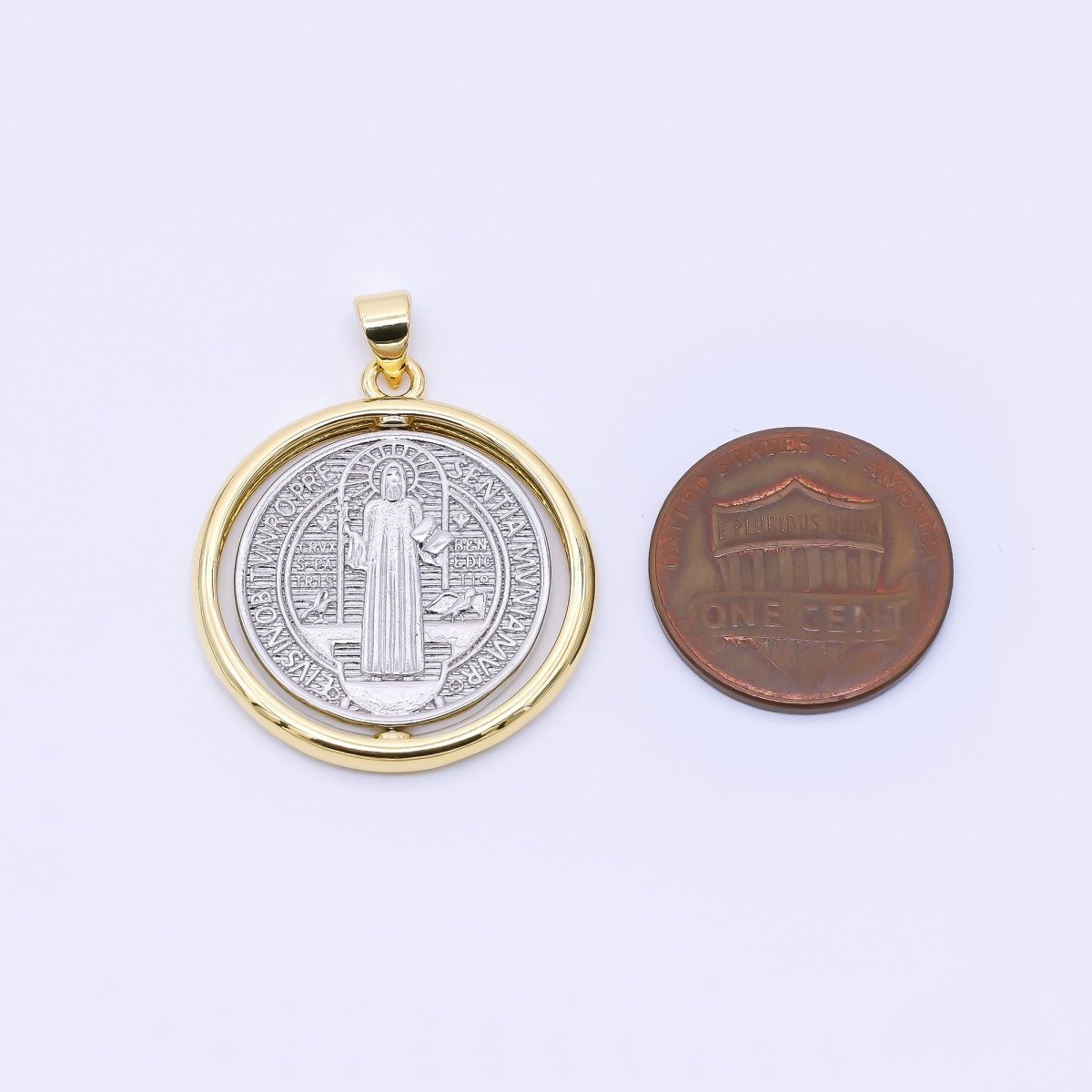 24K Gold Filled 28mm Saint Benedict Coin Pendant | AA1566 - DLUXCA