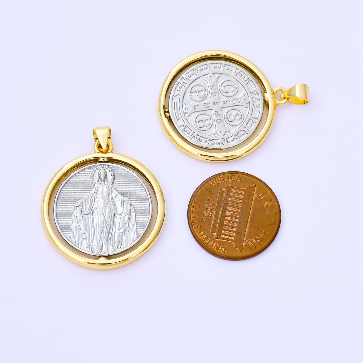 24K Gold Filled 28mm Virgin Mary Lady of Guadalupe Mixed Metal Medallion Pendant | AA1565 - DLUXCA