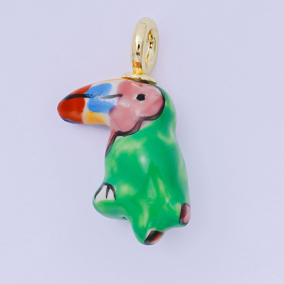 24K Gold Filled 29.5mm Green, Orange, Black Ceramic Parrots Rio Bird Charm | AF1263 - AF1267 - DLUXCA