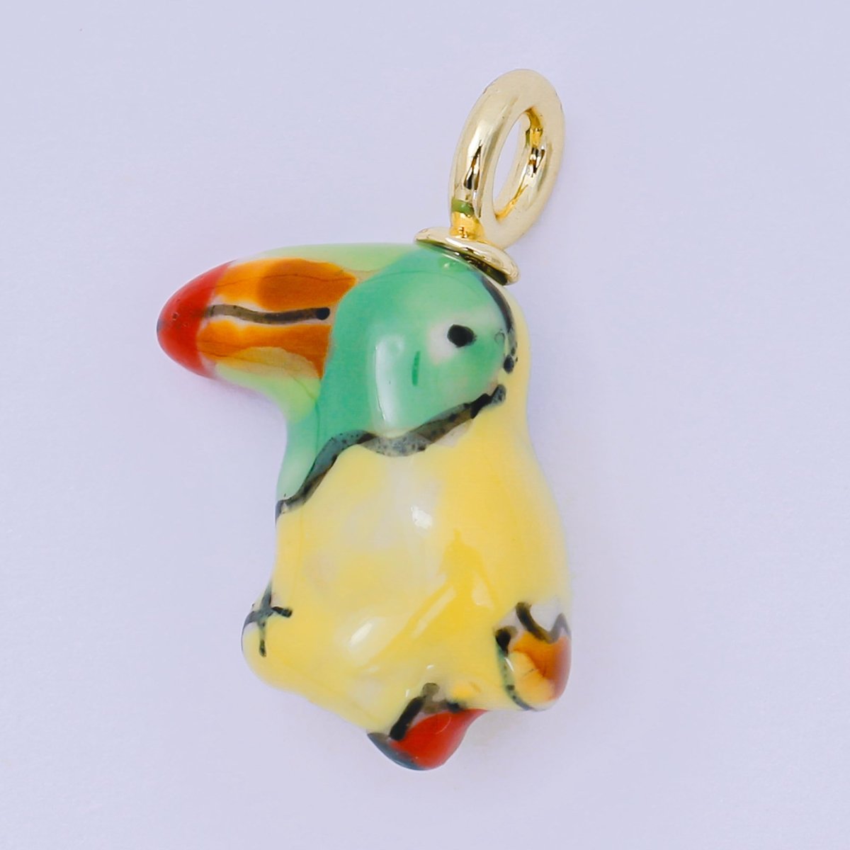 24K Gold Filled 29.5mm Green, Orange, Black Ceramic Parrots Rio Bird Charm | AF1263 - AF1267 - DLUXCA