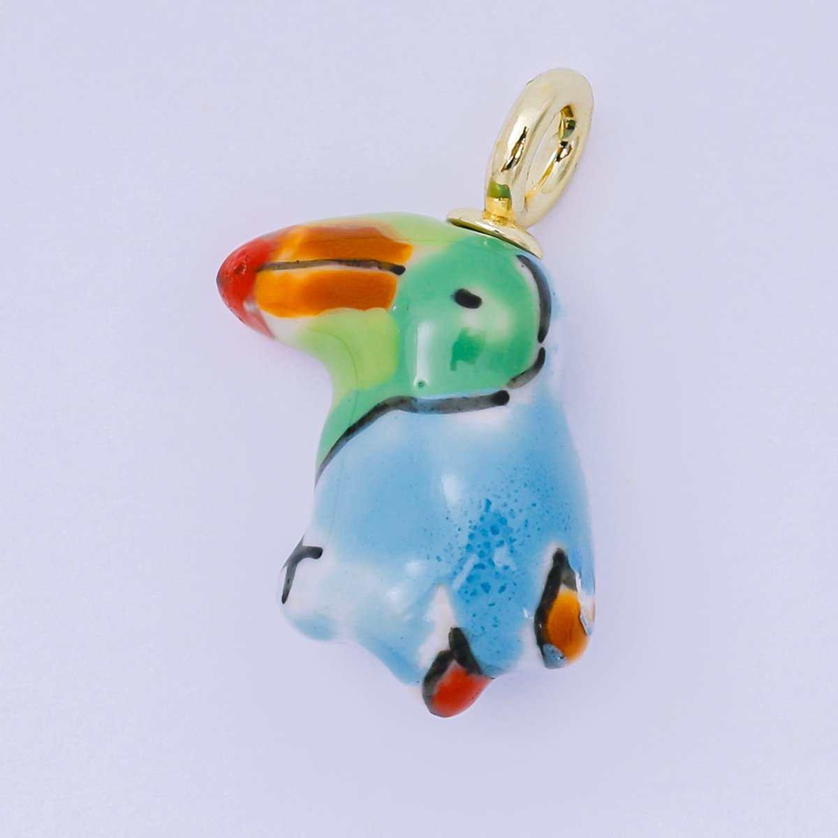 24K Gold Filled 29.5mm Green, Orange, Black Ceramic Parrots Rio Bird Charm | AF1263 - AF1267 - DLUXCA