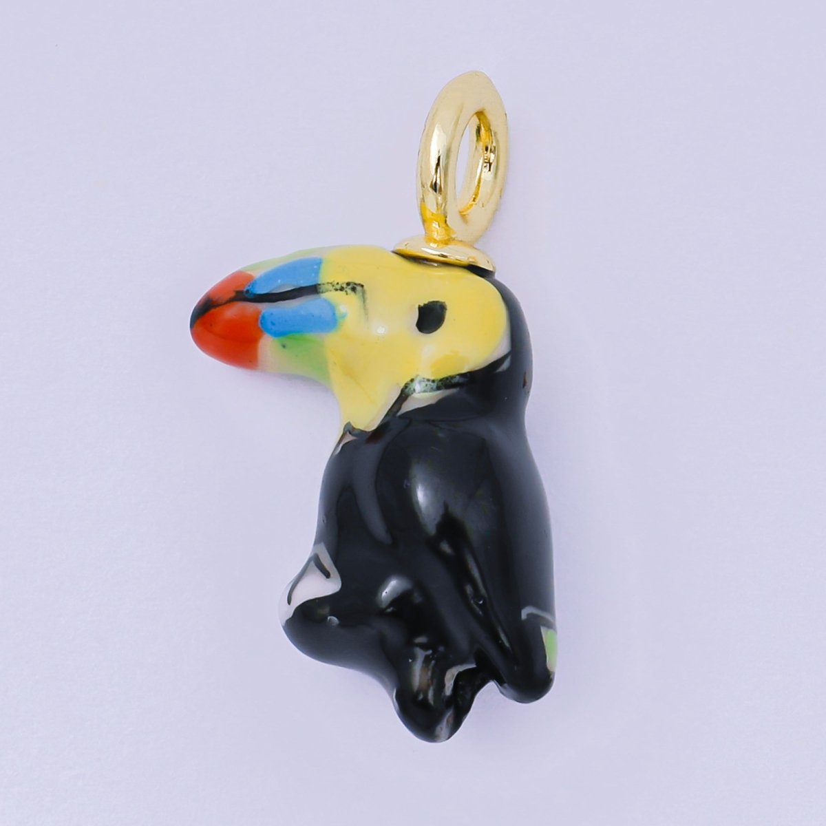 24K Gold Filled 29.5mm Green, Orange, Black Ceramic Parrots Rio Bird Charm | AF1263 - AF1267 - DLUXCA