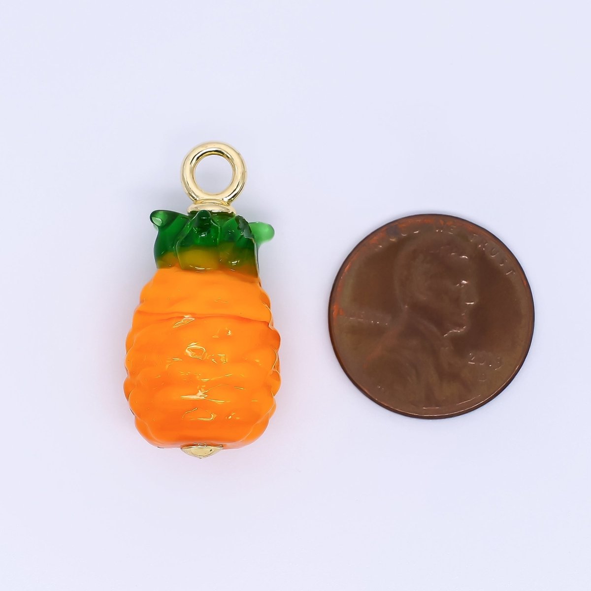 24K Gold Filled 29mm Art Glass Charm Pineapple Dainty Charm | E910 - DLUXCA