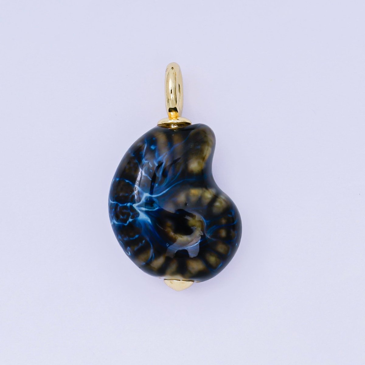 24K Gold Filled 29mm Brown, Blue, Black Ceramics Nautical Conch Shell Charm | AF1270 AF1271 - DLUXCA