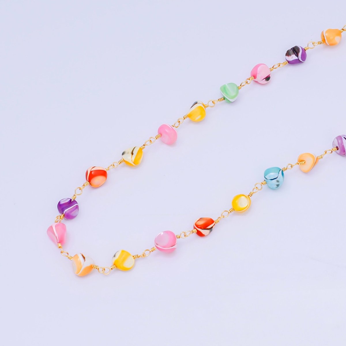 24K Gold Filled 2.9mm Colorful Pebbles Coffee Bean - Shaped Beaded Chain by Yard | ROLL - 1671 - DLUXCA