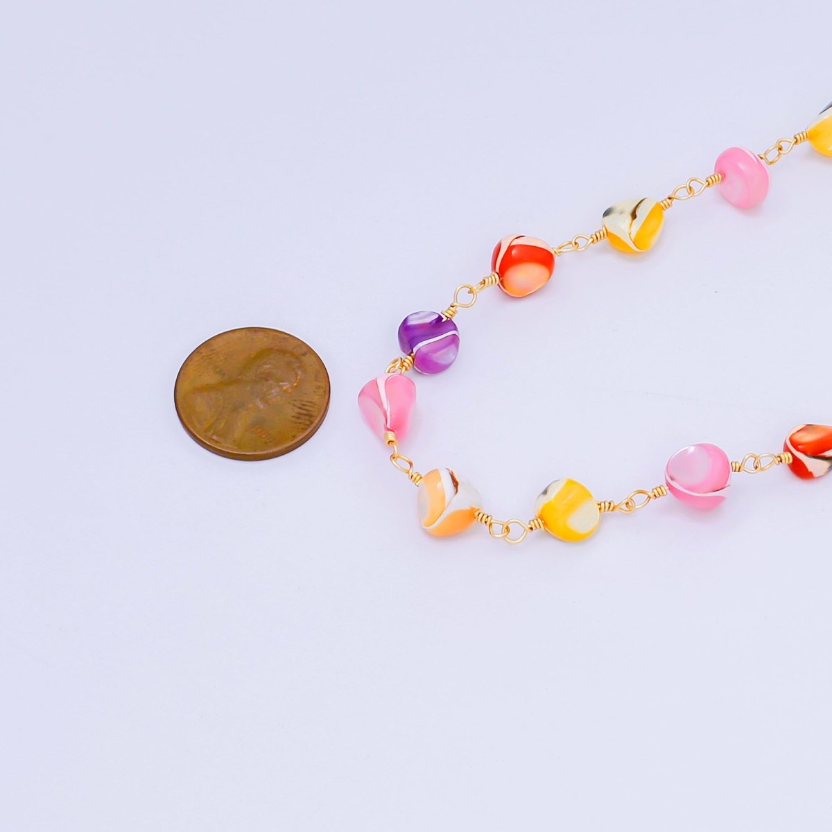 24K Gold Filled 2.9mm Colorful Pebbles Coffee Bean - Shaped Beaded Chain by Yard | ROLL - 1671 - DLUXCA