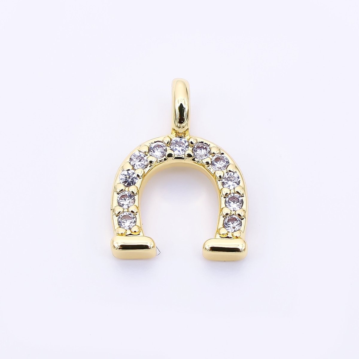 24K Gold Filled 29mm Micro Paved CZ Farm Horseshoe Animal Charm Iin Black, Pink, & Blue | AH - 557 AH - 558 - DLUXCA