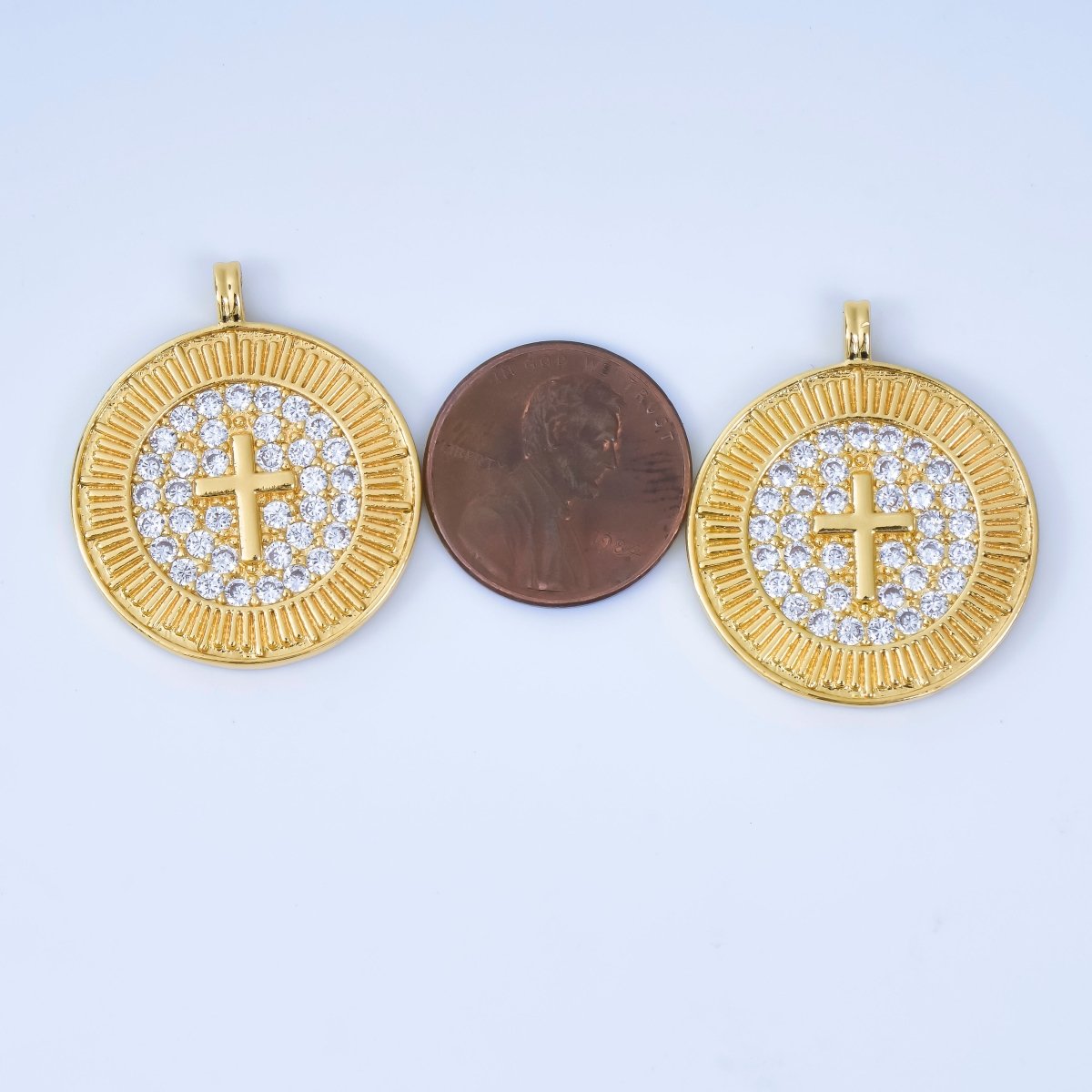 24K Gold Filled 29mm Micro Paved CZ The Messiah Cross Medallion Pendant | AA - 1606 - DLUXCA