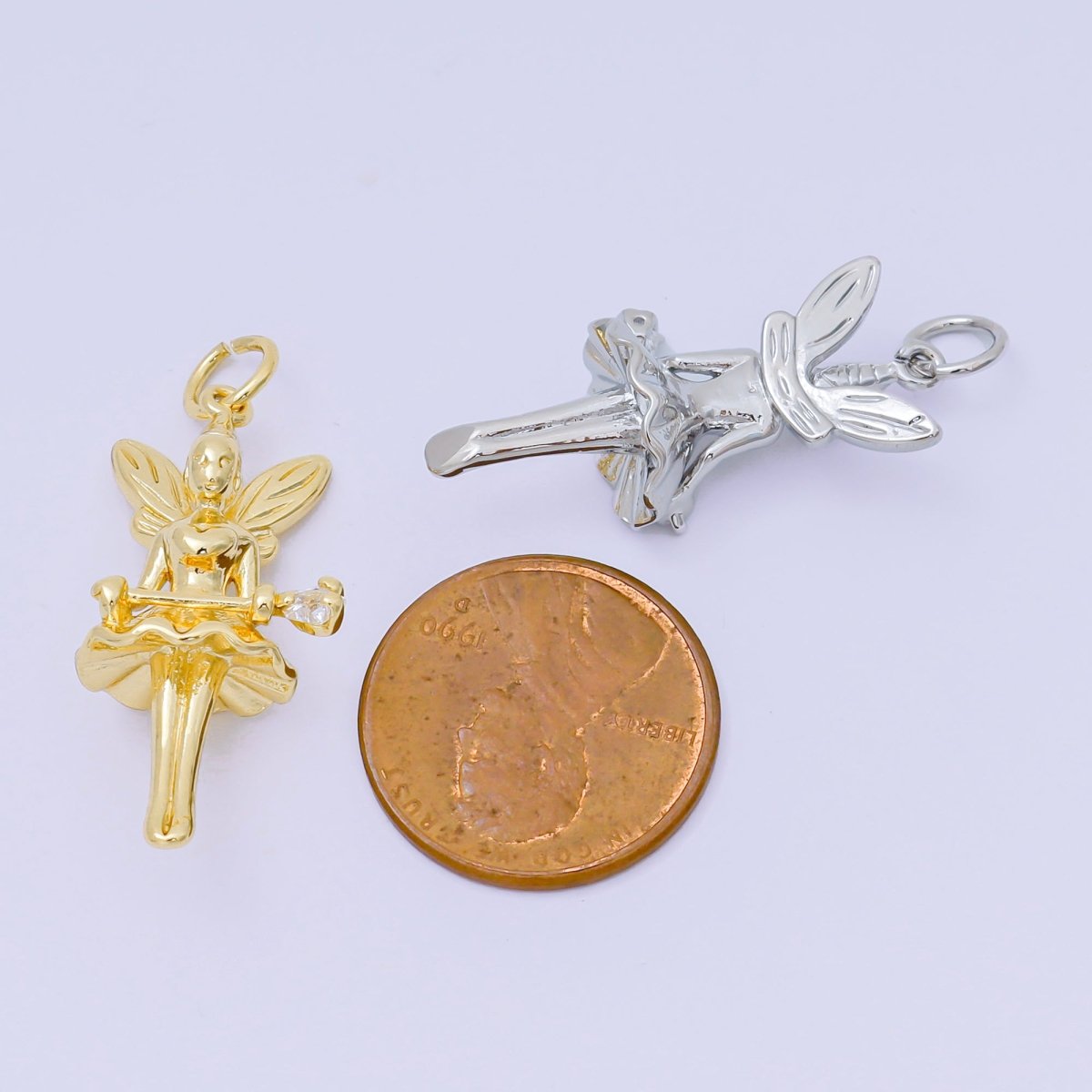 24K Gold Filled 29mm Star - Shaped CZ Little Fairy Angel Charm in Gold & Silver | AC - 1582 - DLUXCA