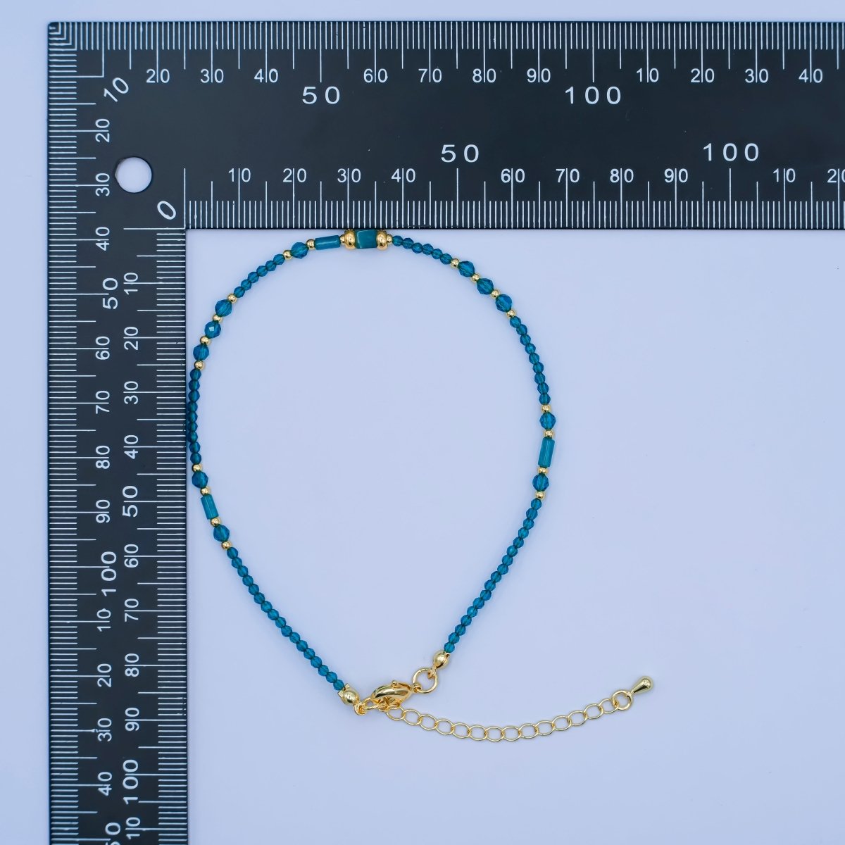 24K Gold Filled 2mm Blue Multifaceted Gemstone 9 Inch Anklet | WA - 2947 - DLUXCA