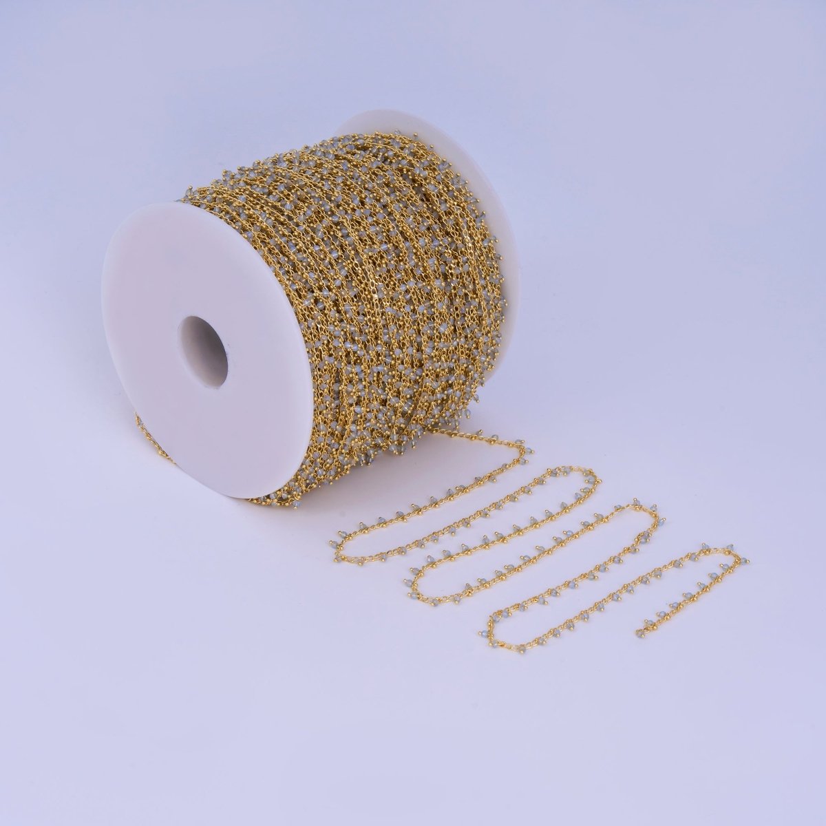 24K Gold Filled 2mm Clear Multifaceted Crystal Drop Unfinished Chain by Yard | Roll - 01666 - DLUXCA