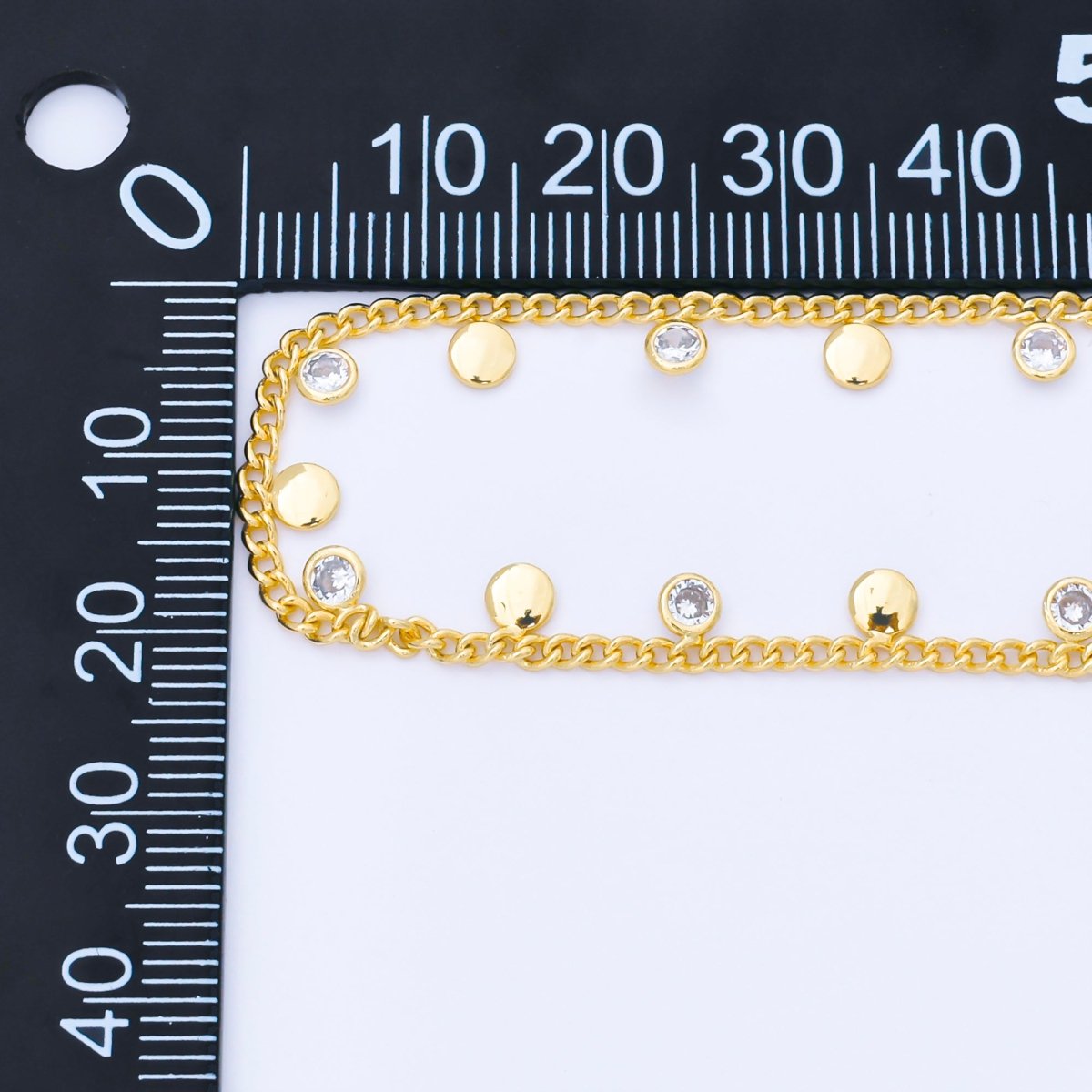 24K Gold Filled 2mm Curb Chain w. Round CZ Drop Unfinished Chain by Yard | Roll - 1682 - DLUXCA
