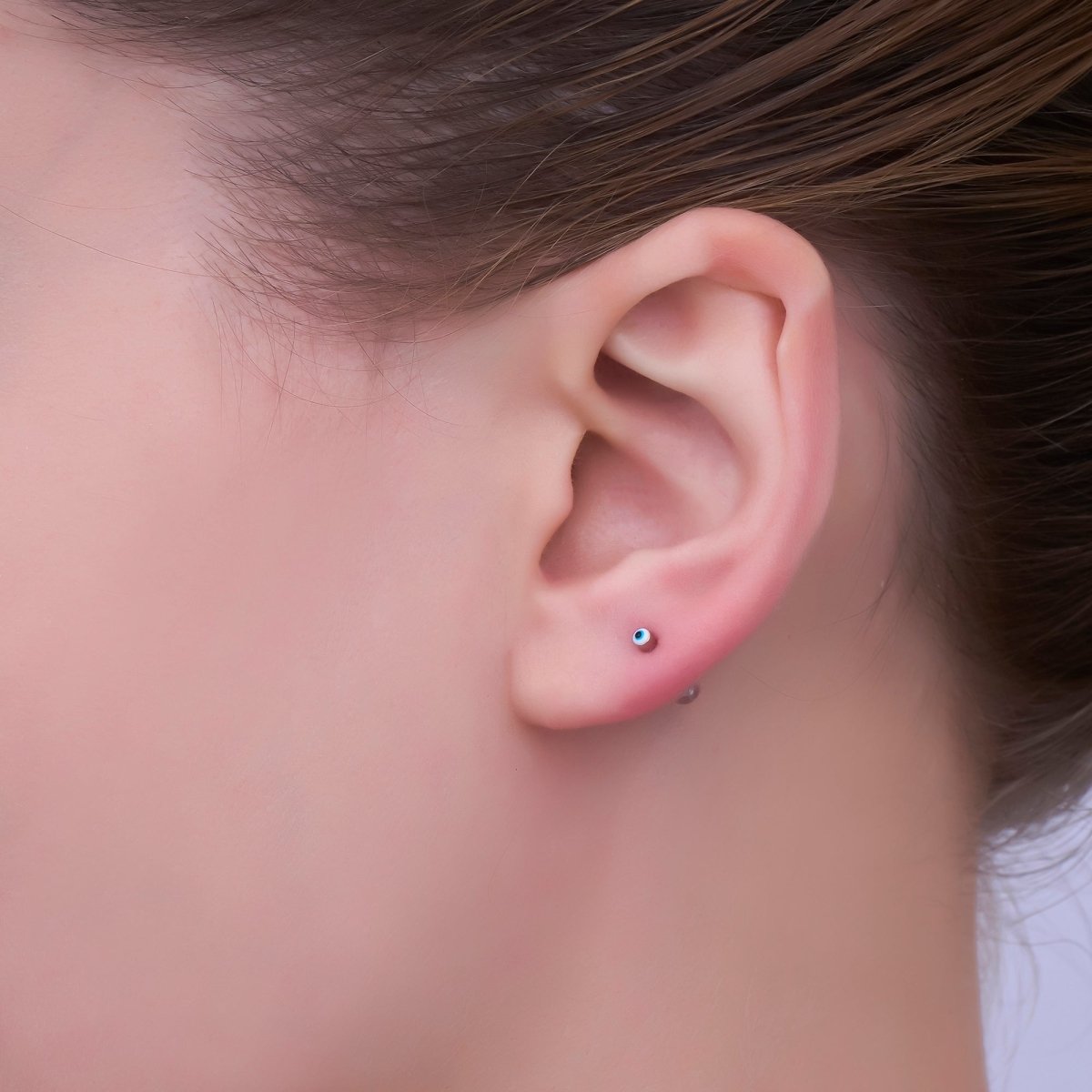 24K Gold Filled 2mm Evil Eye Round Mini Enamel Stud Earrings in Gold & Silver | AB1006 - AB1008 - DLUXCA