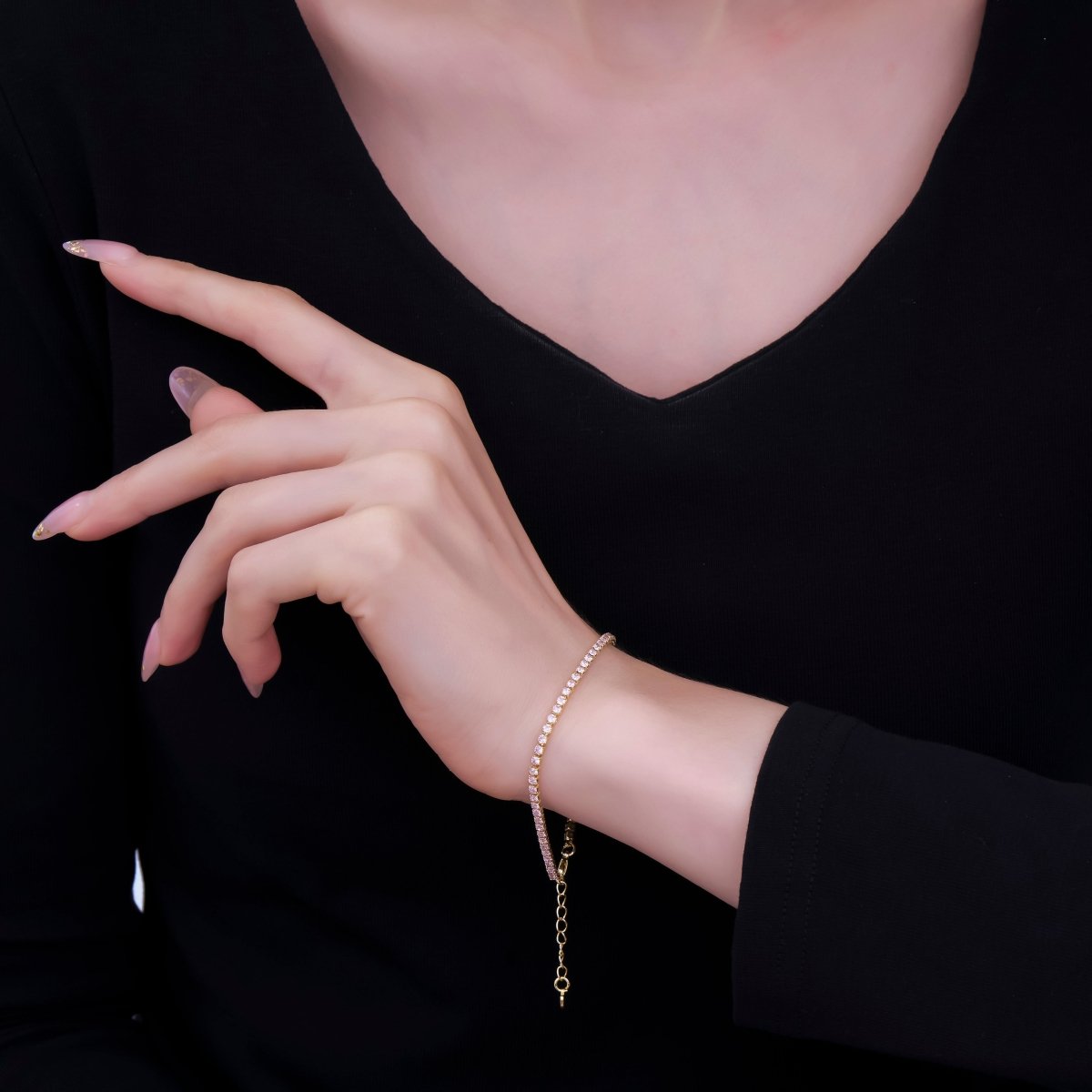 24K Gold Filled 2mm Green, Pink, Blue Clear Classic Tennis Chain 7 Inch Bracelet | WA - 1600 - DLUXCA
